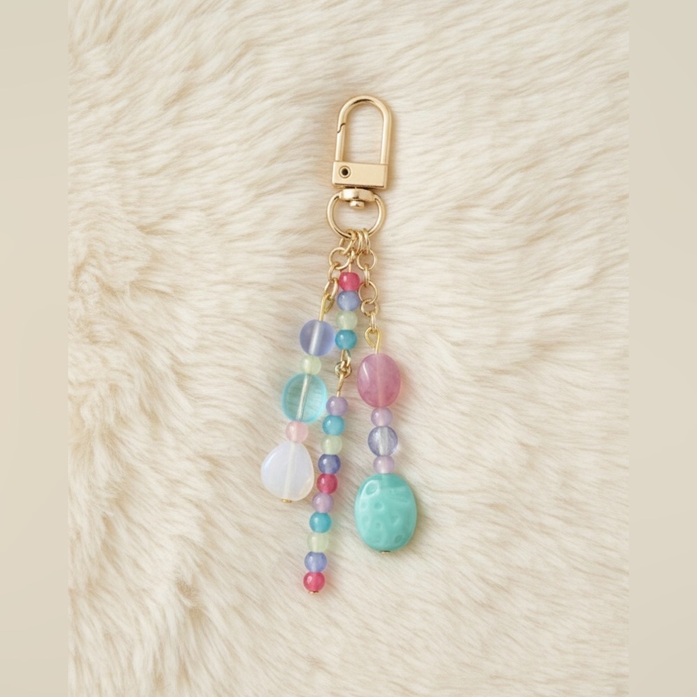 Vibrant Colorful Pastel Handmade Beaded Bag Charm Keychain